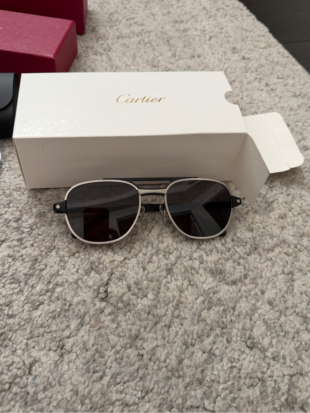 Cartier Black and Silver Santos De Cartier Aviator Sunglasses
